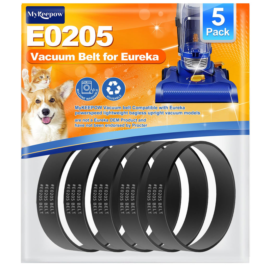 MyKEEPOW E0205 Vacuum Belt Compatible with Eureka PowerSpeed Lightweight Vacuum Cleaner NEU180, NEU181, NEU182, NEU182A, NEU182B, NEU186, NEU188,NEU192, 5 Pack