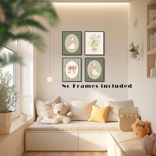 LUKIPOM Boho Girl Nursery Wall Art Prints - Set of 4 Floral Posters for Baby Room Decor | Unframed 8x10
