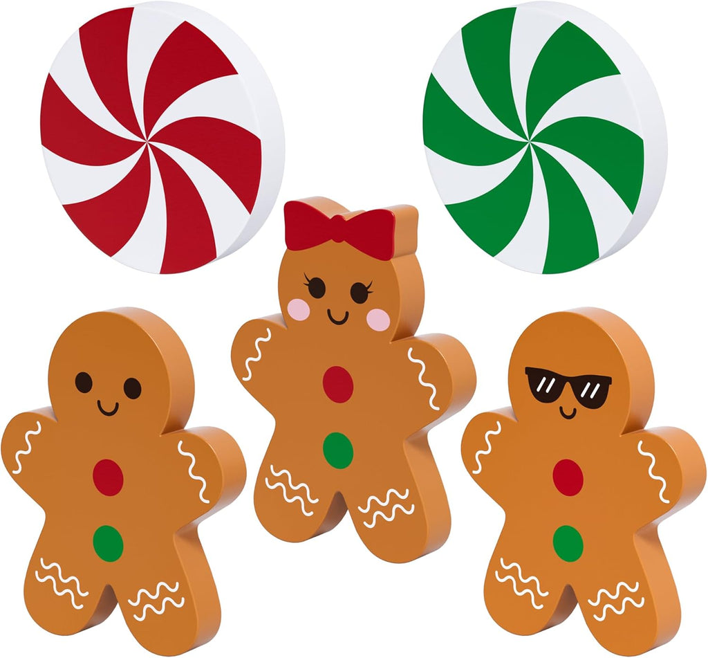 Regine Switzerland Gingerbread Christmas Decorations - 5 Pcs Wooden Signs for Home & Kitchen Decor