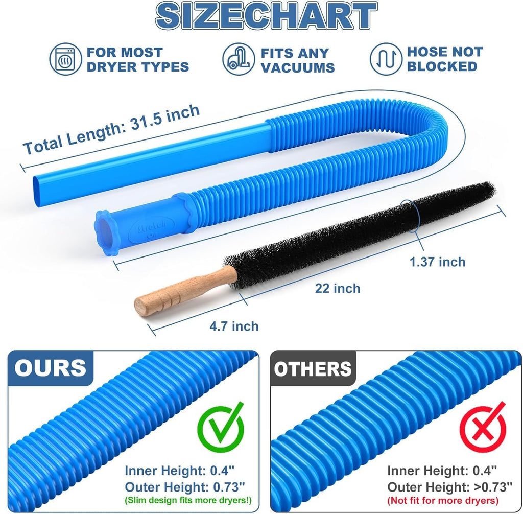 Skiennix Dryer Vent Cleaner Kit - 2-Piece Lint Brush & Vacuum Hose Attachment for Quick Lint Removal