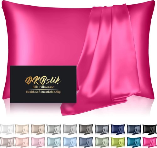 **Skiennix Mulberry Silk Pillowcase - Anti-Acne Cooling Sleep Cover | King Size, Hot Pink**