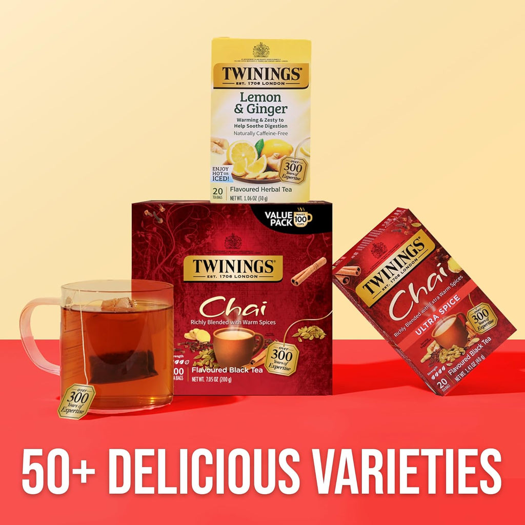 Twinings Chai Black Tea - Richly Blended with Warm Spices | 100 Individually Wrapped Teabags