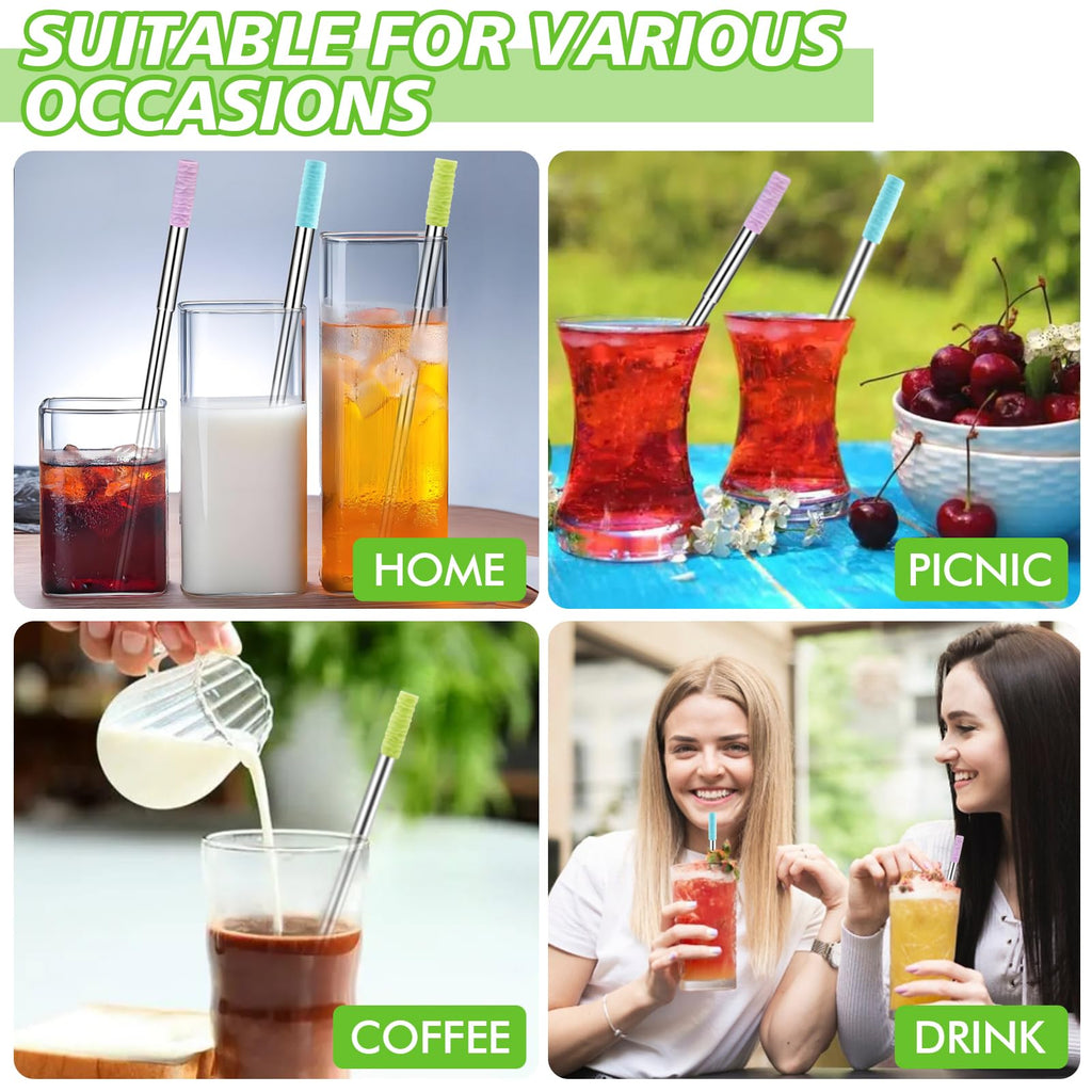 Reusable Straws 3Pack Metal Straw Foldable Portable Drinking Straw Travel Stainless Steel Straws Set with Case and Clean Brush