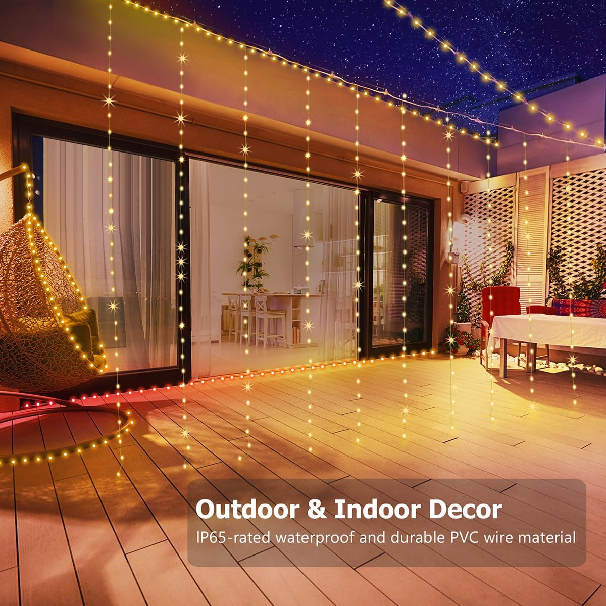 Skiennix 300 LED Curtain Lights - 10ft x 10ft Twinkle Fairy String Lights with Remote & Timer | Waterproof USB Powered for Indoor/Outdoor Christmas Decor - Warm White