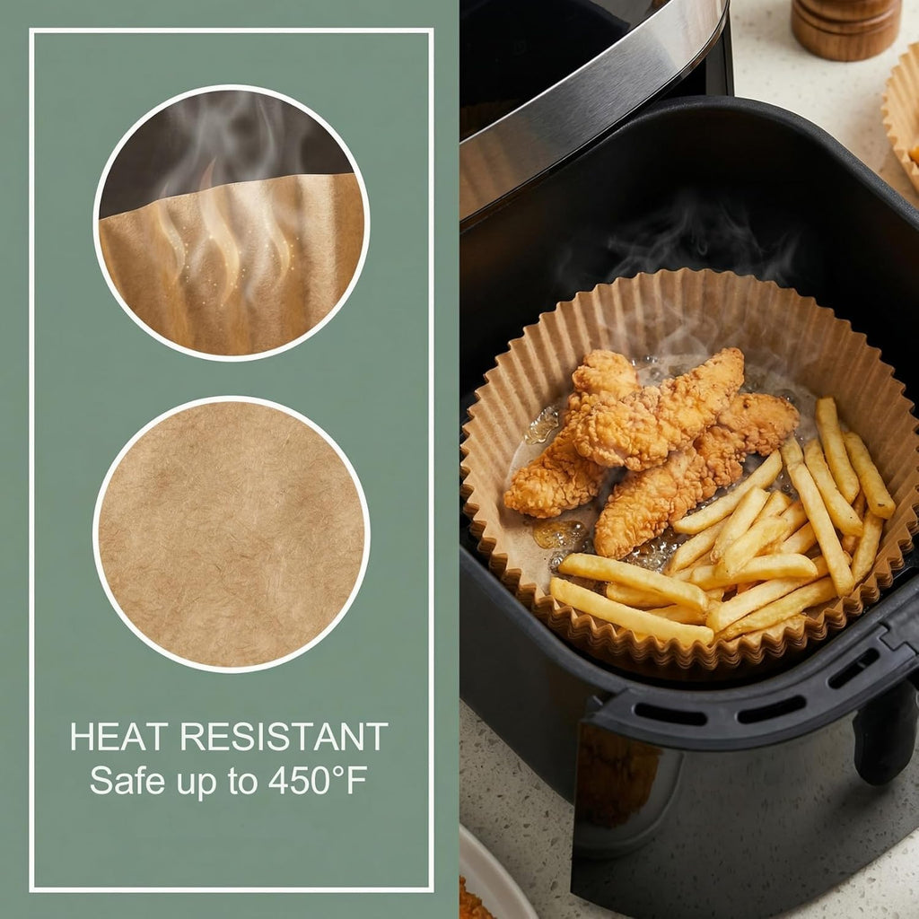 Skiennix Air Fryer Paper Liners - 100PCS Natural Parchment, Oil-Proof & Food Grade, 6.3 Inch Round