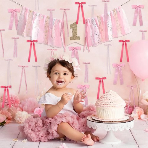 60Pcs Pink Bow Wall Decor, Ribbon Bow Garland, DIY Bow Photo Backdrop, Party Decorations for Room Decor, Birthday Parties, Baby Showers, Wedding Parties, Bachelorette Parties (60PCS)