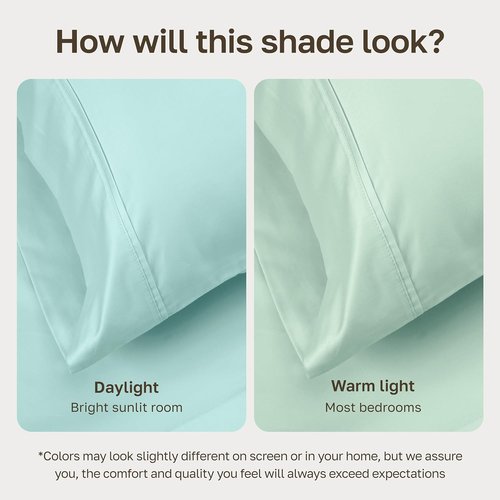 California Design Den King Size Bed Sheets Set - 100% Cotton, 400 Thread Count, Smooth Sateen Finish, Seafoam Color