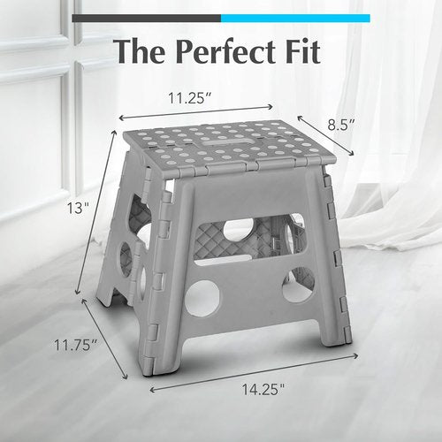 Handy Laundry Folding Step Stool - Lightweight & Sturdy for Adults and Kids - Easy One Flip Open - Grey, 13 Inch