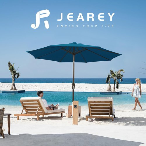 JEAREY 9FT Outdoor Patio Umbrella - UV Protection & Waterproof with Push Button Tilt | Lake Blue