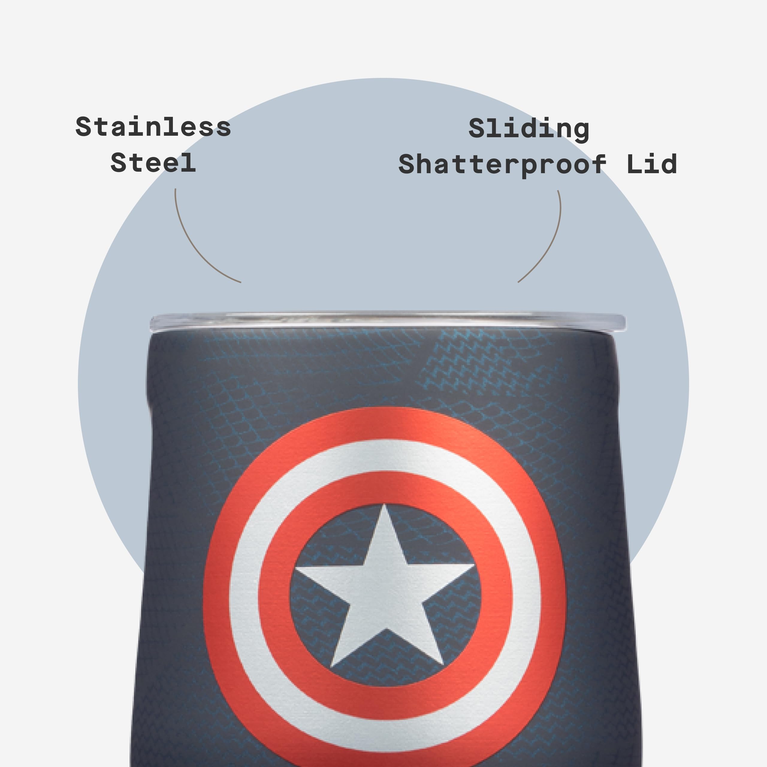 Corkcicle Stemless Insulated Wine Glass Tumbler - Keeps Beverages Cold 6 Hours & Hot 3 Hours - Stainless Steel - Easy-Grip - Summer Drinkware Gift - Keeps Drinks Ice Cold - 12 oz - Captain America