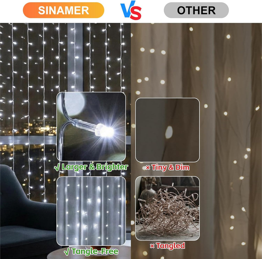 Skiennix Fairy Curtain String Lights - 200 LED White 6.6x6.6ft | 8 Modes Remote Control for Home Decor