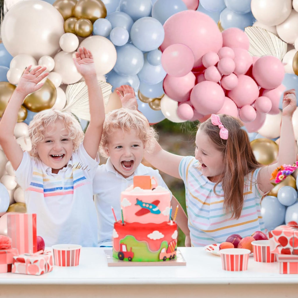 Gender Reveal Balloon Arch Kit, Blush Pink and Blue Balloons Metallic Gold Sand White Balloons for Boy and Girl Gender Reveal Boho Bachelorette Birthday Baby Shower Neutral Bear Theme Decorations