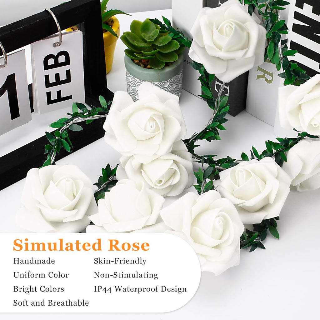 VIPMOON 20LED 10Ft Artificial Rose Flower String Lights, Flower Fairy Light Battery Operated with Remote Control, Warm White String Lights Waterproof for Indoor Outdoor, Party, Wedding, Birthday