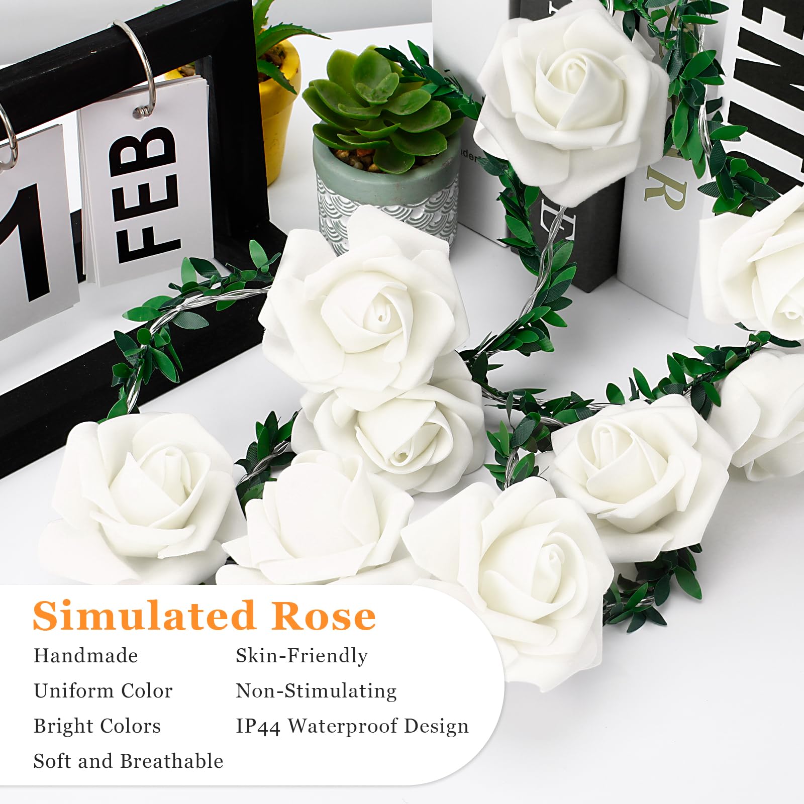 VIPMOON 20LED 10Ft Artificial Rose Flower String Lights, Flower Fairy Light Battery Operated with Remote Control, Warm White String Lights Waterproof for Indoor Outdoor, Party, Wedding, Birthday