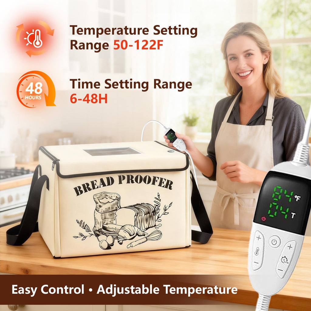 Brivouen Bread Proofing Box, Foldable Bread Proofer Warming Box 50-122℉ Control & 48H Timer, 3 Sided Heating Sourdough Proofing Boxes with Metal Rack for Bread Baking, Making, Pizza, Yogurt, Kombucha