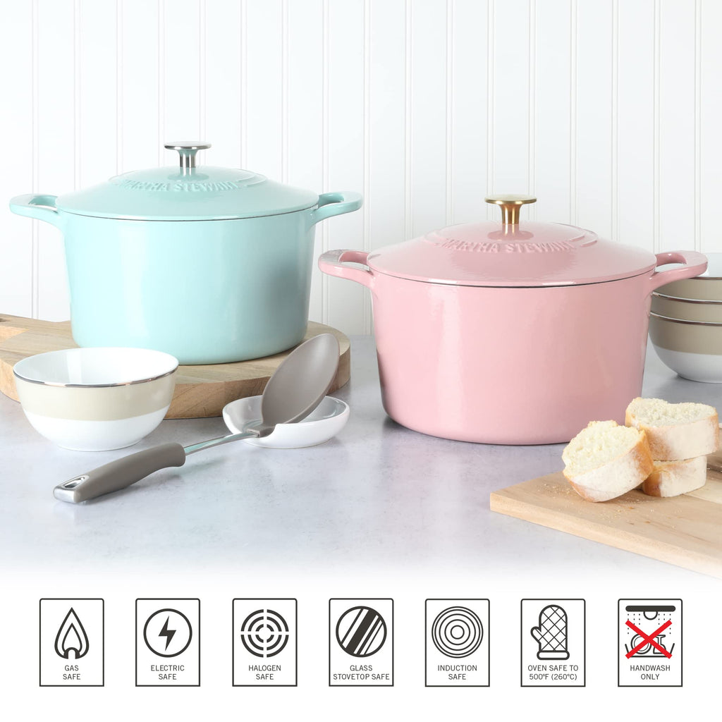 MARTHA STEWART Gatwick 7-Quart Enamel Cast Iron Dutch Oven – Martha Blue – Durable Heavy-Duty Dutch Oven for Slow Cooking, Braising & Baking