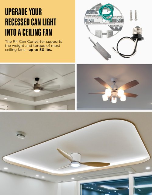 The Can Converter R4 Recessed Can Light Conversion Kit - Home Improvement for 4" Cans, Hardware Converter for Flush Mount Light, Hanging Pendant, & Light Fixture, up to 50 lbs Capacity, UL Certified