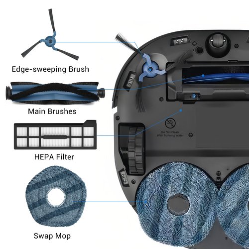 BUXEBUX 21Pcs X10 Pro Omni Replacement Parts Kit for Eufy X10 Pro Omni Robot Vacuum Accessories, 1 Main Roller Brush, 6 Dust Bags 4 Side Brushes 4 Hepa Filters 4 Mop Pads 1 Screwdriver 1 Clean Tool