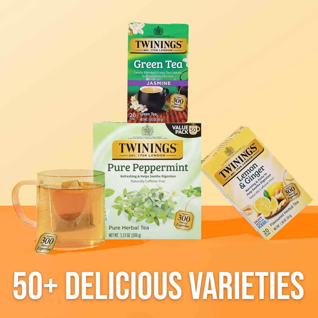 Twinings Lemon & Ginger Herbal Tea - Caffeine-Free, Tangy & Spicy, 120 Individually Wrapped Bags