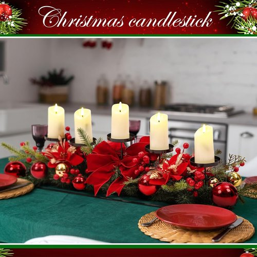 Funnymoom Christmas Tabletop Centerpiece - 30-Inch Poinsettia Candle Holder with Red Berries & Gold Accents