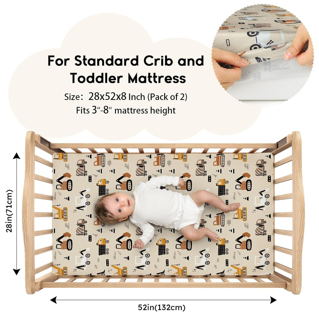 Yoofoss Fitted Baby Crib Sheets - Super Soft Microfiber 2-Pack for Standard Crib & Toddler Mattress | 28x52x8in (Brown & Stripe)