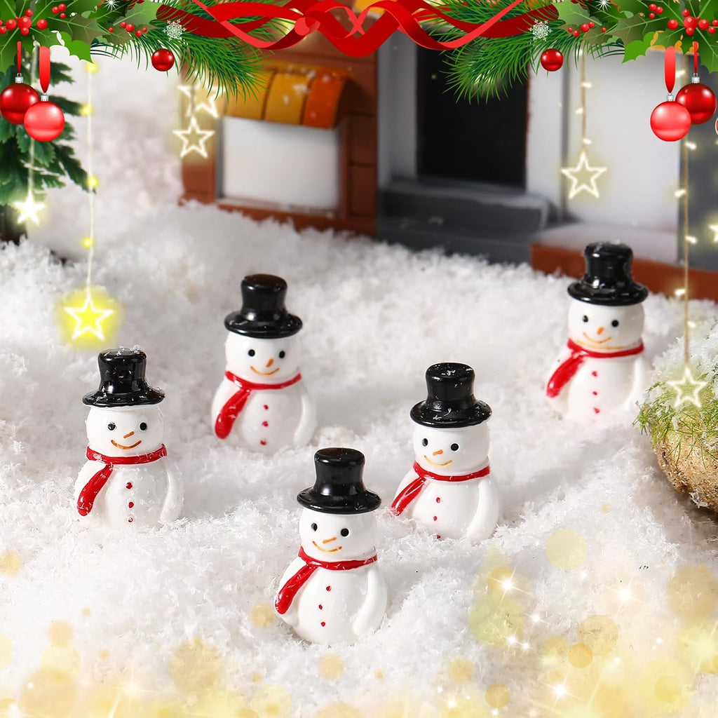 Skiennix Mini Resin Snowman Figurines - 50 Pcs Winter Decor with Black Hats for DIY Crafts & Ornaments