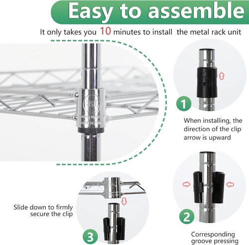 BestOffice 5-Tier Wire Storage Shelves - Heavy-Duty Chrome Racks | 22x12x48 | No-Tool Assembly, Holds Up to 750 lbs | Perfect for Home & Garage