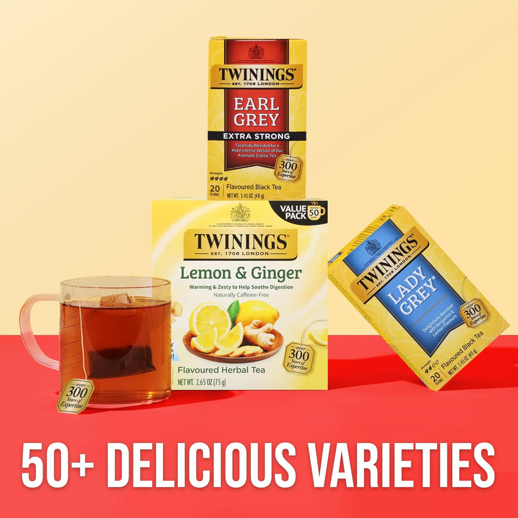 Twinings Earl Grey Extra Strong Black Tea - Citrus & Bergamot Flavor, 20 Individually Wrapped Bags (Pack of 6)