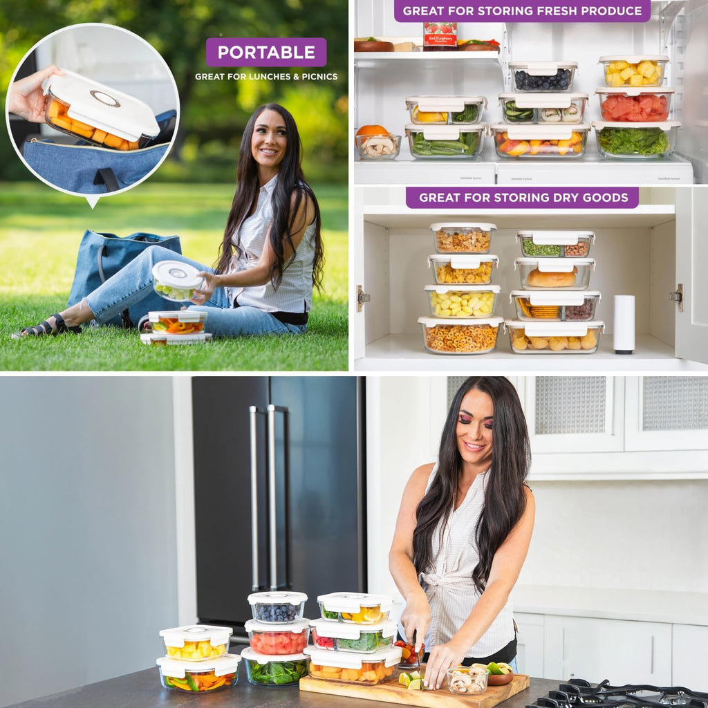 HOLDN’ STORAGE Vacuum Food Storage Containers, Set of 6 Glass Containers Mix & Electronic Pump - Keep Food Fresh Longer, BPA-Free Glass, Leak-Proof, Ideal for Meal Prep, Marinating