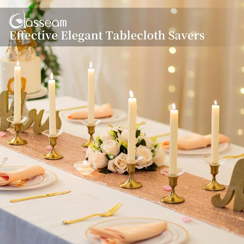 Glasseam Candle Drip Protectors - Clear Glass Bobeches for Taper Candles | Set of 12 Round Wax Catchers