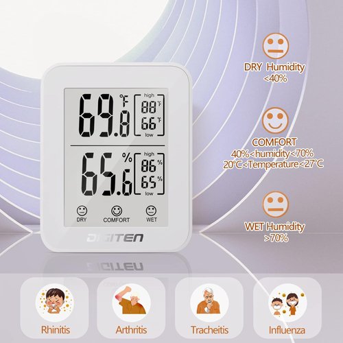DIGITEN Digital Hygrometer - Indoor Thermometer with 360° HD E-Ink Screen | Accurate Temperature & Humidity Monitor