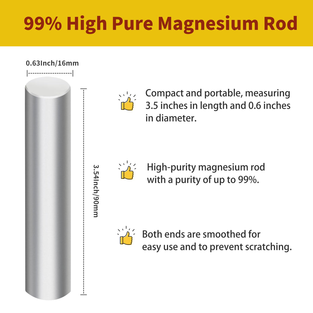 3 Pieces Magnesium Fire Starter Rods, 99% High Purity Magnesium Metal Rod, 3.5" x 0.63" – Ideal Mg Fire Starter for Survival, Emergency Sparks, Outdoor Camping Hiking (900mm x 16mm)