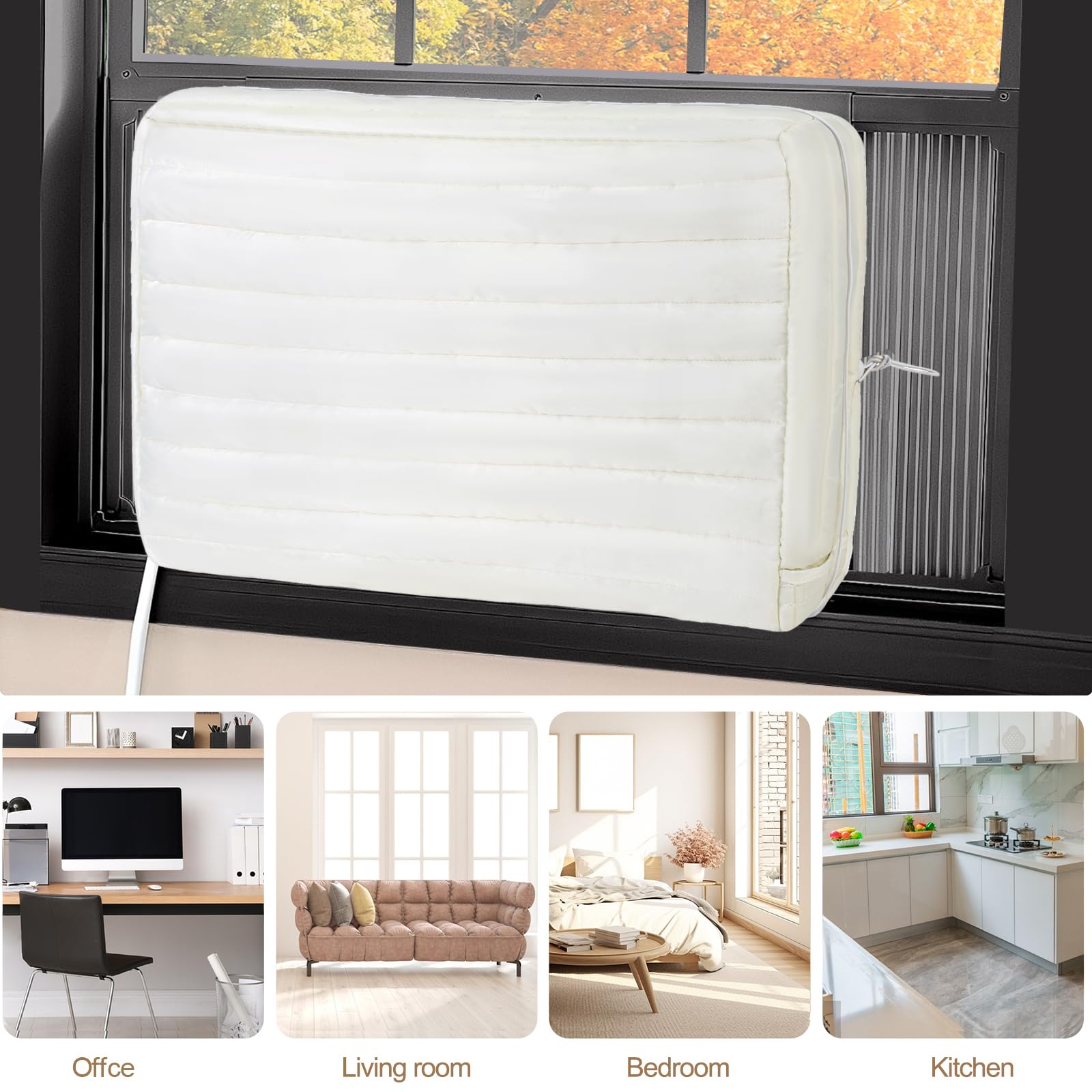 WNATN air Conditioner Cover Indoor,22x16x4.5Inches (L x H x D) air Conditioner Covers for Inside,ac Covers for Inside Double Insulation with Elastic Drawstring(White)