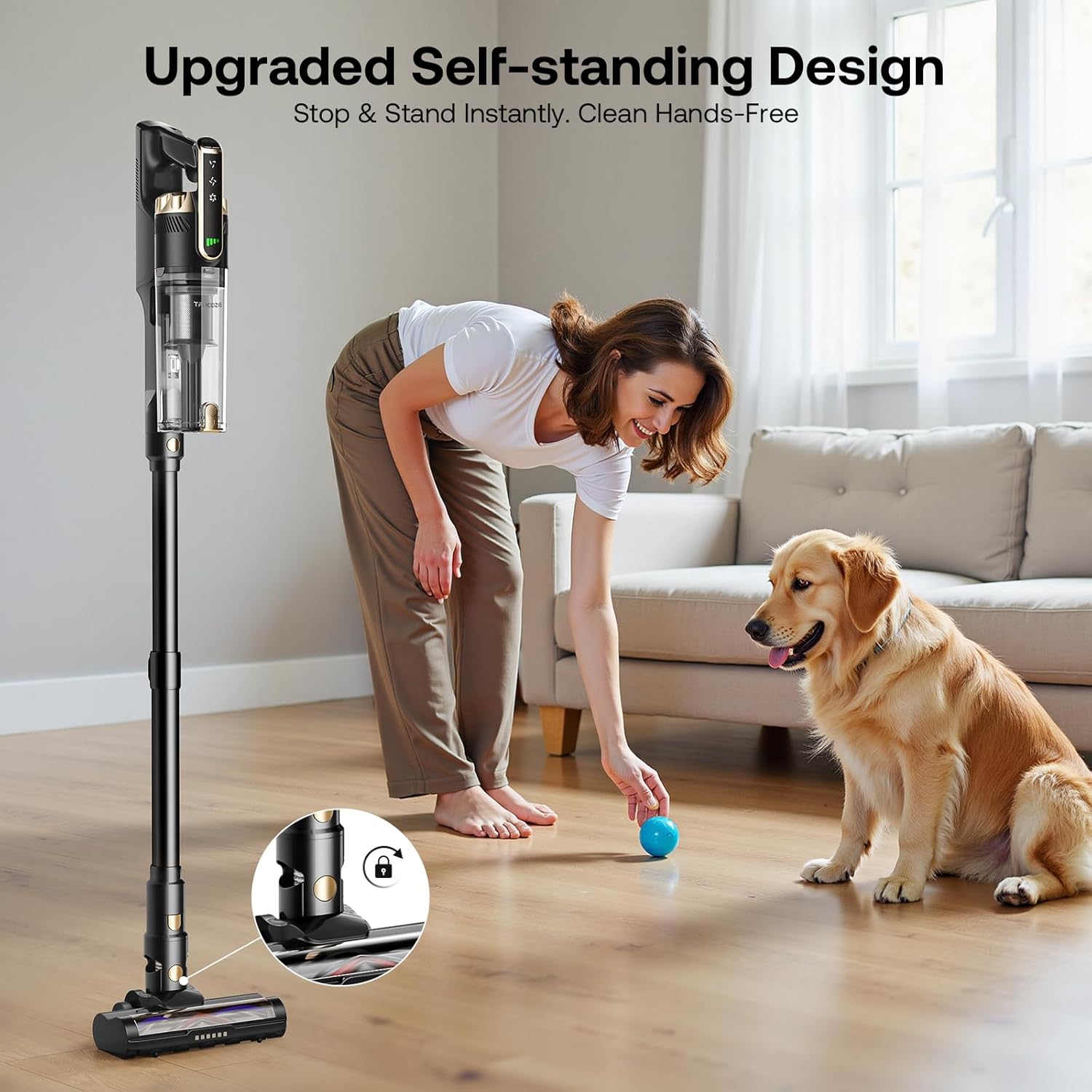 Trucozie Cordless Vacuum Cleaner - Lightweight Self-Standing Design | 50 Min Runtime, Powerful Suction for Home & Pet Hair