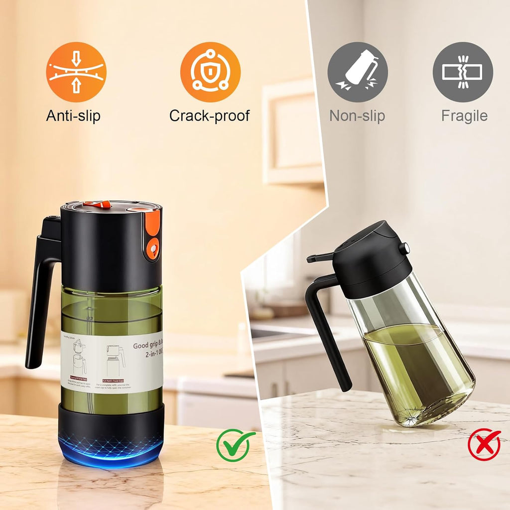 Skiennix 2-IN-1 Oil Sprayer - Light-Blocking Dark Glass Olive Oil Dispenser | 500ml/16.9oz for Cooking & BBQ