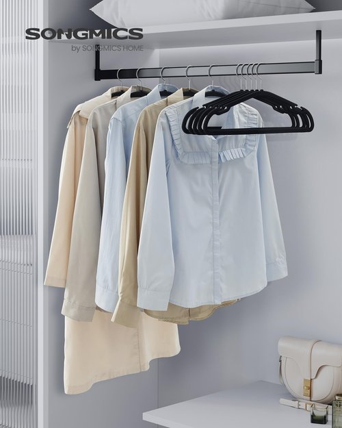 SONGMICS Velvet Hangers 50 Pack, Non-Slip Clothes Hangers, 17 x 8.3 Inches, Coat Hangers with Wide Shoulder Notches, Pants Bar, 360° Swivel Hook, Space-Saving, for Closet, Ink Black UCRF039B03