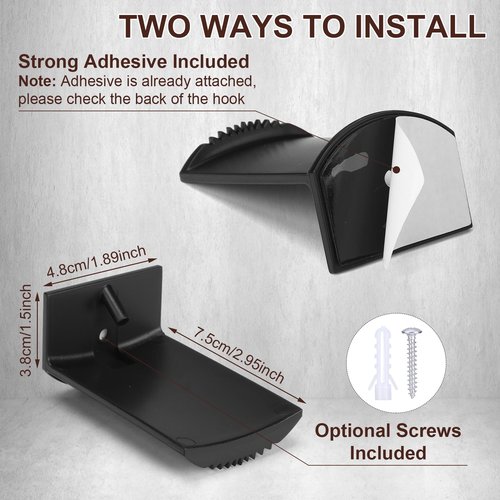 Dntorx 2.9 Inch Hat Hooks for Wall, 8 Pack Cowboy Hat Holder Wide Brimmed Hat Rack Organizer Strong Adhesive Cowboy Hat Hangers Storage Wall Mount for Cowboy, Sun Hats, Baseball Caps (Black)