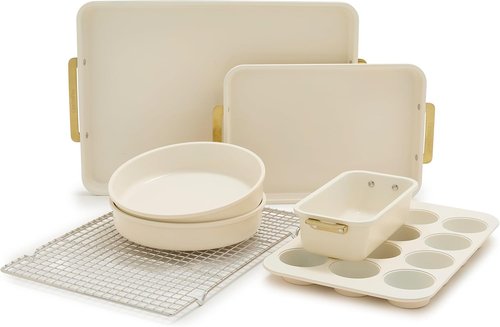 GreenPan Bakeware Set - 7 Piece Nonstick Ceramic Baking Sheets & Pans | PFAS & BPA Free, Cream