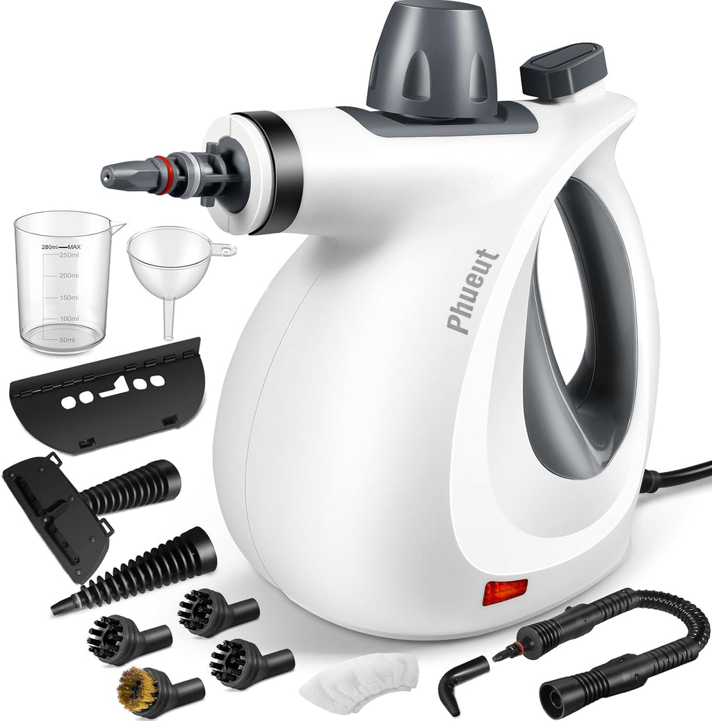Skiennix Pressurized Handheld Steam Cleaner - Multi-Surface Cleaning with 12 Accessories | Grey