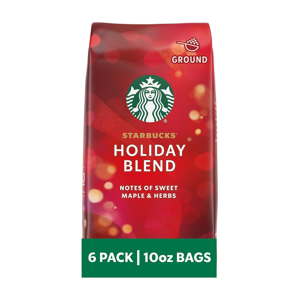 Starbucks Ground Coffee - Medium Roast Holiday Blend | 100% Arabica, Limited Edition, 6 Bags (10 Oz Each)