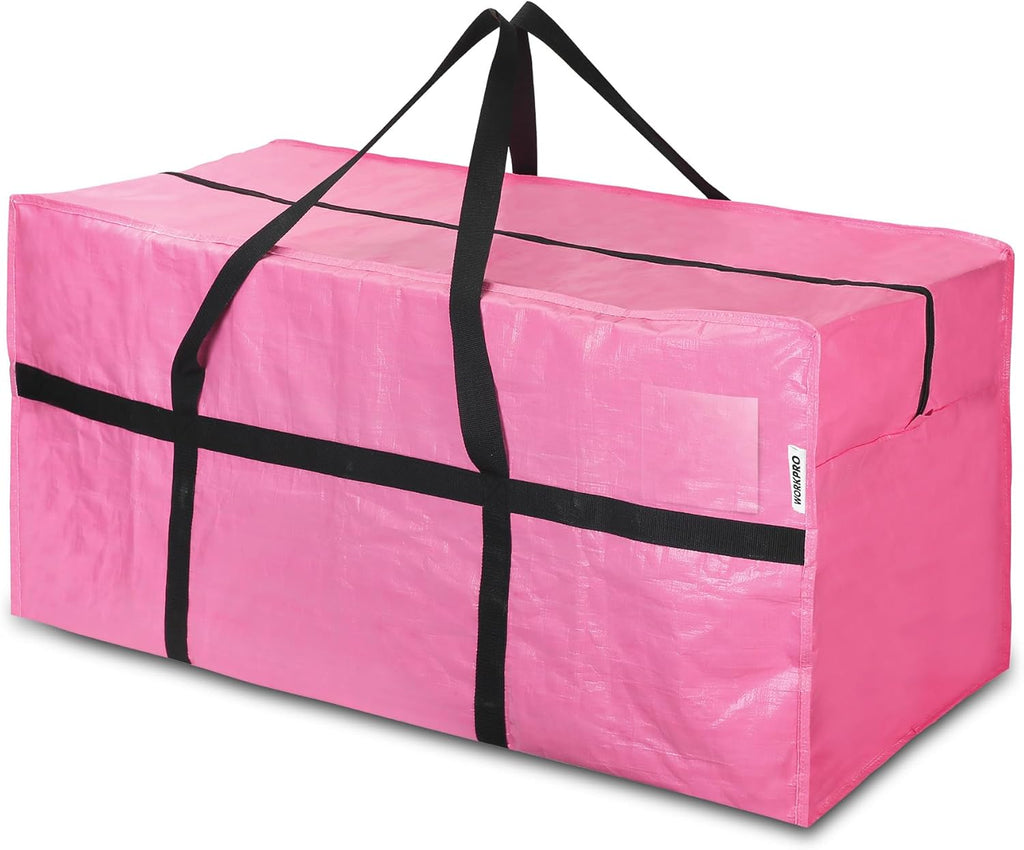 WORKPRO 66 Gallon Extra Large Moving Bag - Heavy-Duty, Water-Resistant Storage Tote | Pink with Zippers & Carry Handles