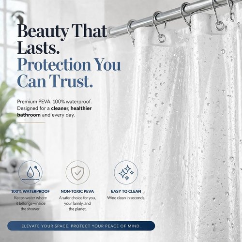 EHZNZIE Heavy Duty Shower Curtain Liner - Waterproof PEVA with 3 Weighted Magnets | 72x72 Inches