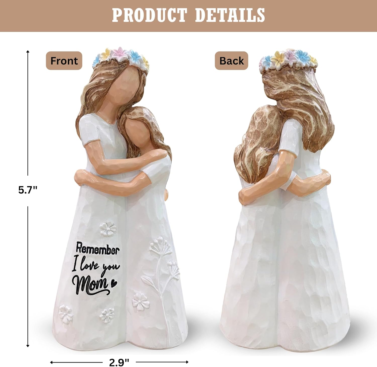 Mother Daughter Figurine, Statue - Mothers Day Figurines for Mom Daughter - I Love You Mom Gifts for Mothers Day, Valentine, Christmas - Mother and Daughter Embracing Hand-Painted Resin Sculpture 5.7"