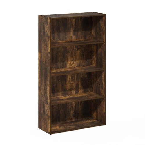 Furinno PASIR Book Shelf, 4-Tier Bookshelf, Bookcase with Open Shelf, 9.4 x 23.6 x 41.7, for Living Room, Bedroom, Home Office, Amber Pine