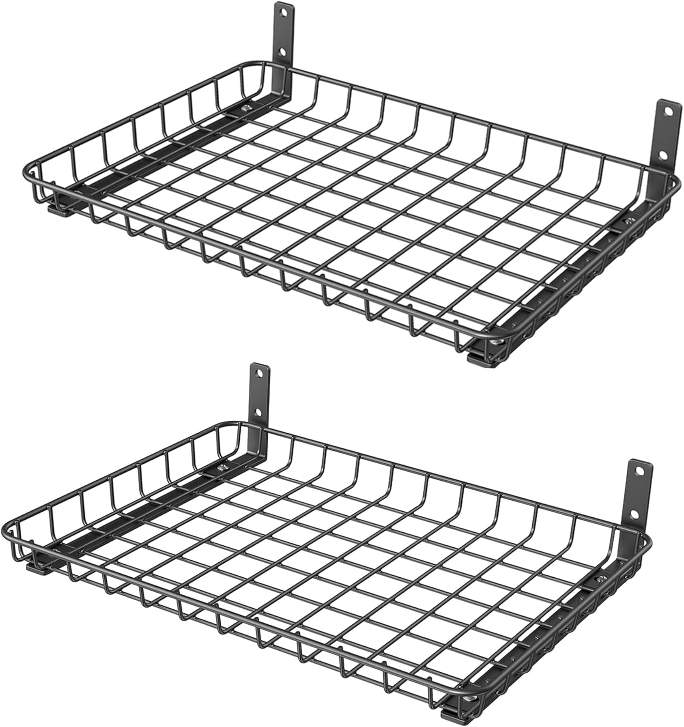 WALMANN Wall-Mounted Garage Shelves - Heavy Duty Storage Solution | 12x18 Inch, Holds 60 lbs (Pack of 2, Black)