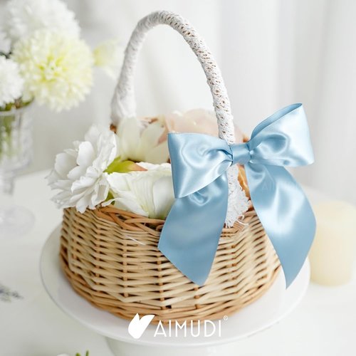 AIMUDI Satin Bows - Dusty Blue Premade Ribbon Bows for Gift Wrapping & Decorations | 5.5" | 24 PCs
