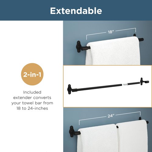 Franklin Brass Gainesville (1-Pack) 18'' Towel Rack w/ 6" Extender for Bathroom Satin Gold Towel Bar for Bathroom Wall Mounted Towel Holder Rod GNV26-SG