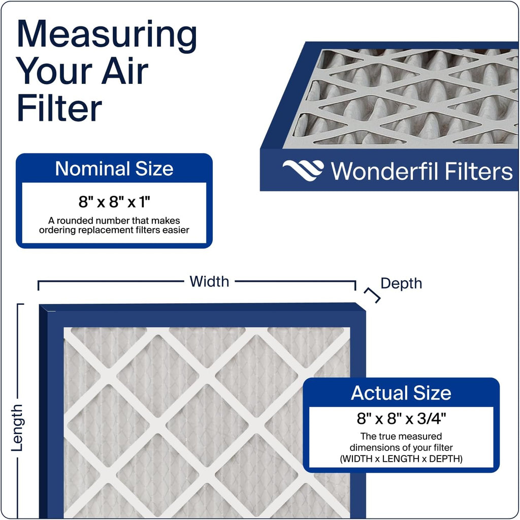Wonderfil Filters 8x8x1 MERV 8 Pleated HVAC Filters - 6 Pack | Ideal for AC & Furnace Systems