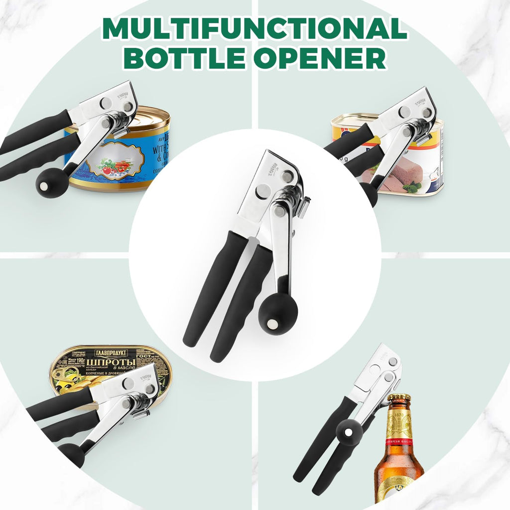 Skiennix Heavy Duty Manual Can Opener - Stainless Steel, Smooth Edge Design for Easy Use