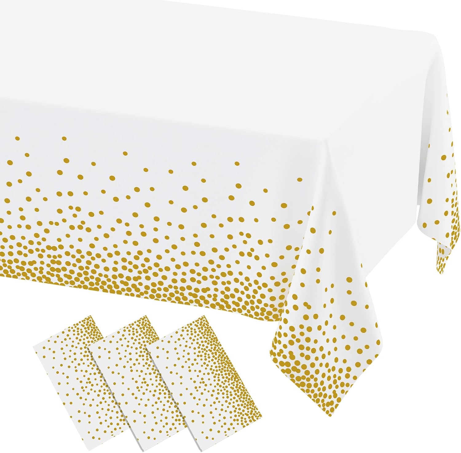Misaya Disposable Tablecloths - 3 Packs of Waterproof 54 x 108 Inch Gold Dots on White for Parties & Picnics